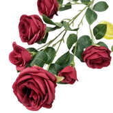 Huitich red artificial roses for home decor with green leaves bouquet realistic flower stems